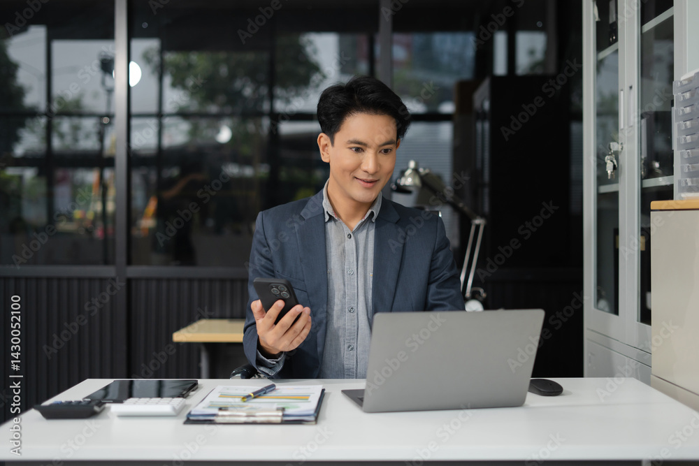 Project manager working and update tasks with milestones progress planning and professional investor working new start up project in the office.