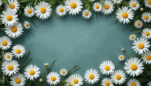 White Daisy Frame. Flat Lay