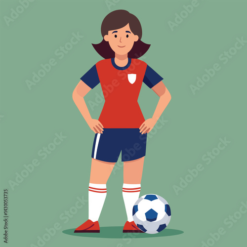 Soccer women, female football player with ball, isolated vector , high contrast illustration, front view 