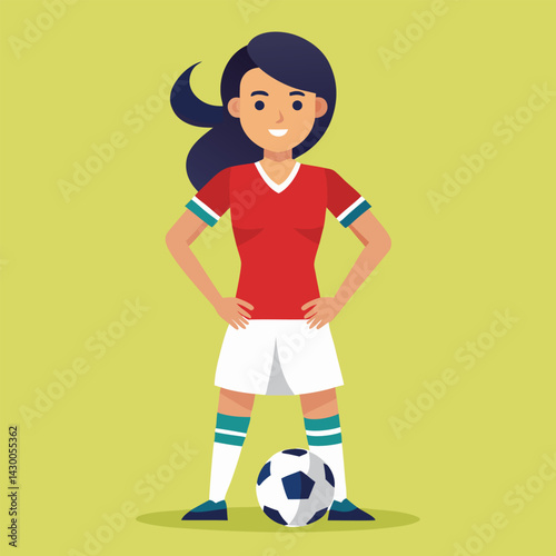 Soccer women, female football player with ball, isolated vector , high contrast illustration, front view 