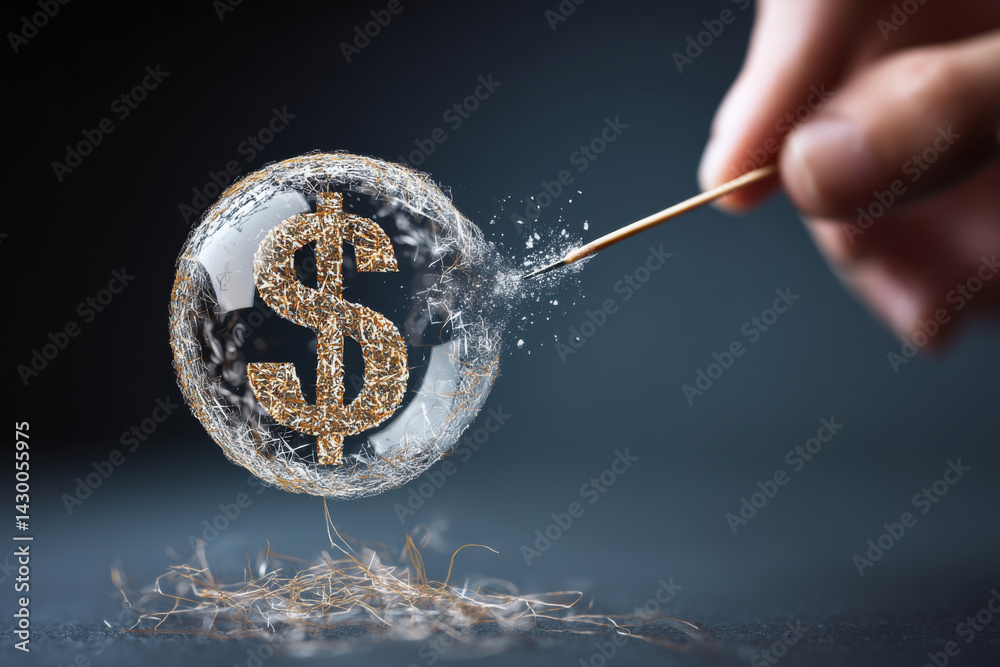 Exploding dollar bubble. Concept of financial collapse and economic crisis