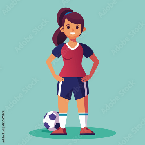 Soccer women, female football player with ball, isolated vector , high contrast illustration, front view 