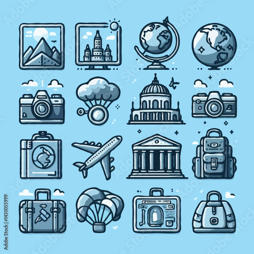 travel and tourism icons set