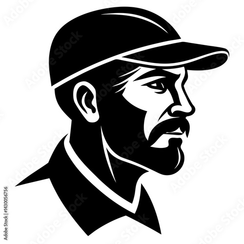 Man with beard and cap silhouette vector