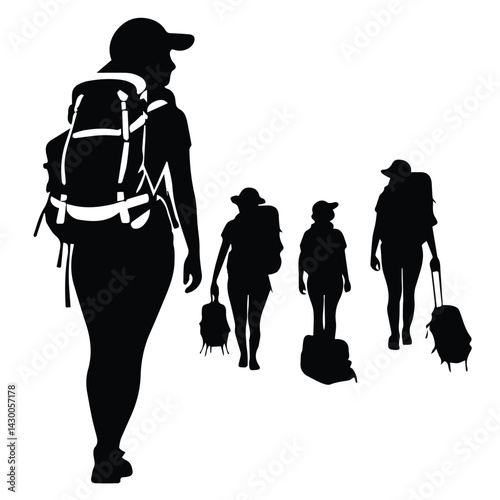 silhouette of tourist group 