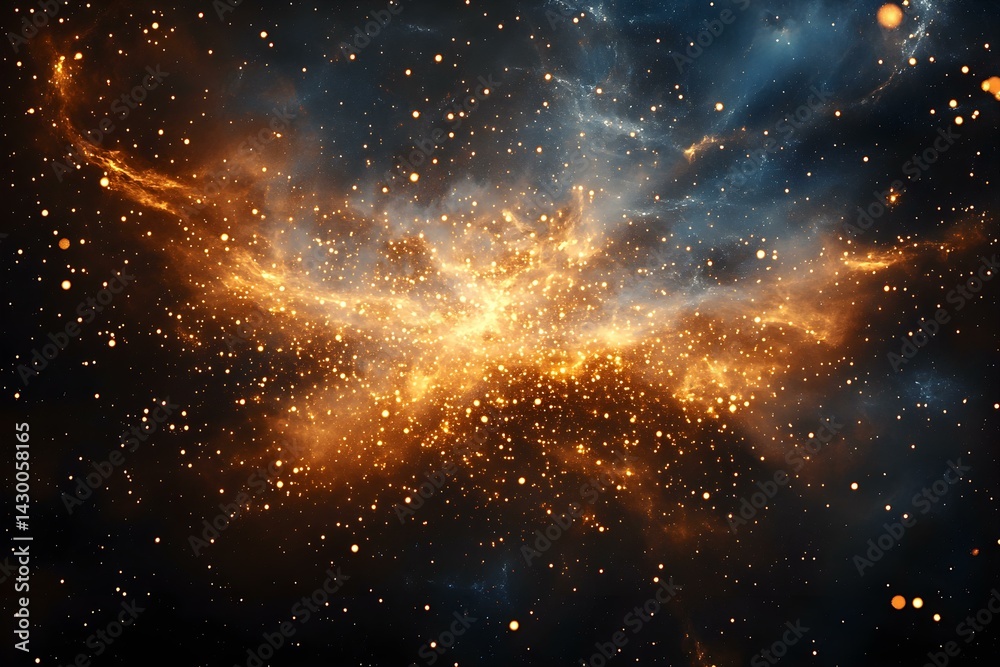 Abstract Cosmic Nebula with Bright Particles and Swirling Energy Waves