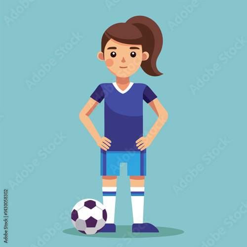 Soccer women, female football player with ball, isolated vector , high contrast illustration, front view 
