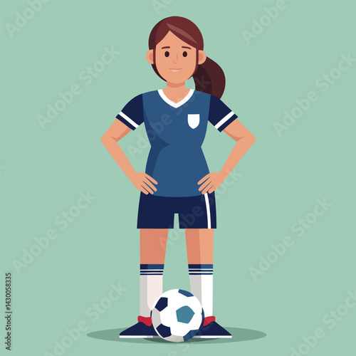 Soccer women, female football player with ball, isolated vector , high contrast illustration, front view 