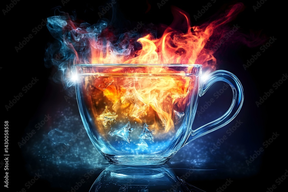 Abstract Digital Art of a Glass Cup with Fiery and Ethereal Elements Abstract Digital Art of a Glass Cup with Fiery and Ethereal Elements
