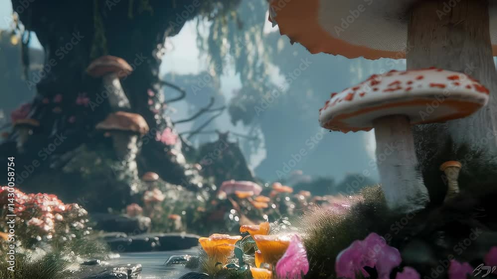 Enchanted Forest with Colorful Mushrooms