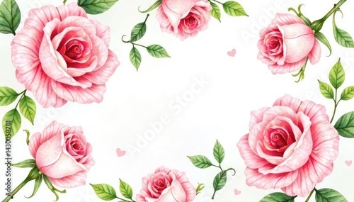 Delicate watercolor roses & leaves, repeating pattern, art, green, repeating pattern