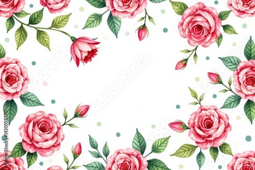 Delicate watercolor roses & leaves, repeating pattern, seamless pattern, pattern