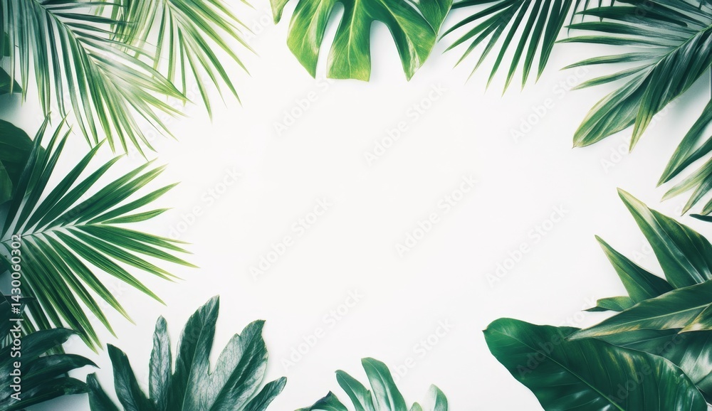 Naklejka premium Tropical leaves frame on white background