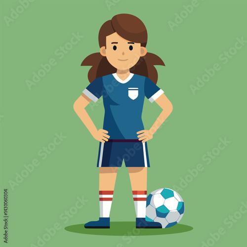 Soccer women, female football player with ball, isolated vector , high contrast illustration, front view 