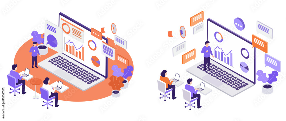 Obraz premium Web Development Teamwork Isometric Design
