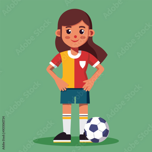 Soccer women, female football player with ball, isolated vector , high contrast illustration, front view 