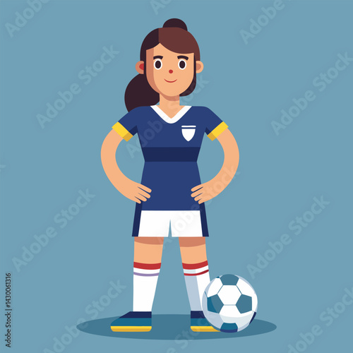 Soccer women, female football player with ball, isolated vector , high contrast illustration, front view 