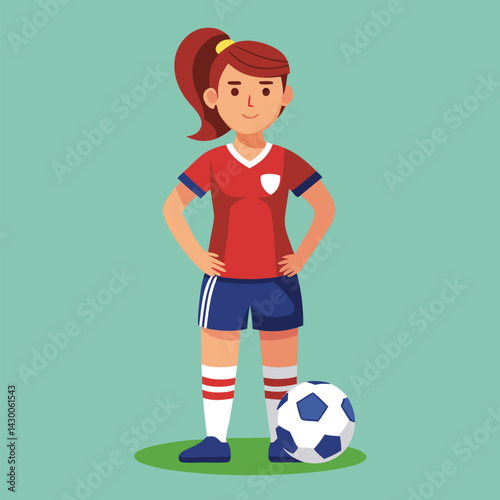 Soccer women, female football player with ball, isolated vector , high contrast illustration, front view 