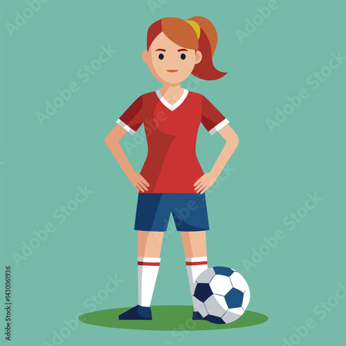Soccer women, female football player with ball, isolated vector , high contrast illustration, front view 