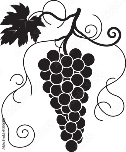 Clean line art grape illustration in black and white with minimalist design perfect for food blog visuals organic packaging wine bar branding and fruit themed decor
