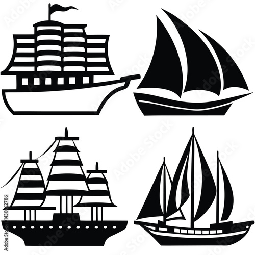 Cargo and Cruise Ship Icons Marine Transport