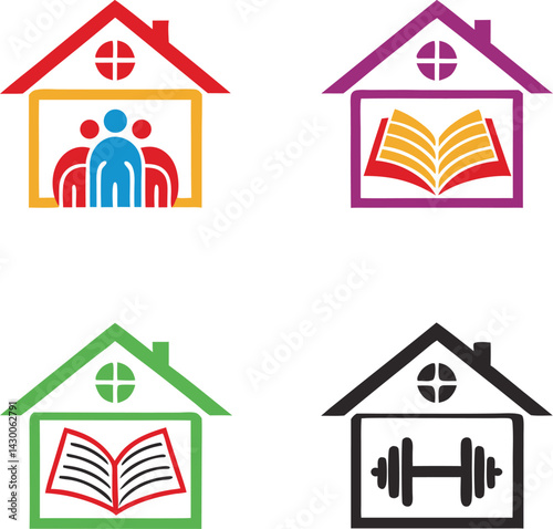 A set of  home gym logos illustration art with an isolated background