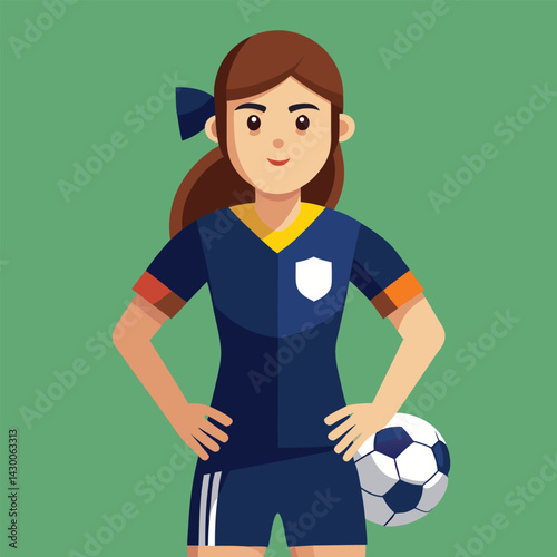 Soccer women, female football player with ball, isolated vector , high contrast illustration, front view 
