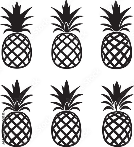 Hand drawn pineapple in black and white minimal line style ideal for juice bar branding summer product packaging healthy food prints and tropical theme decor