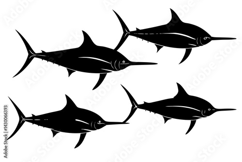 set of Blue Marlin vector silhouette illustration isolated on white background