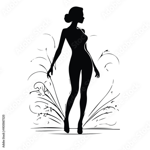 Elegant Silhouette of a Woman with Ornate Floral Design