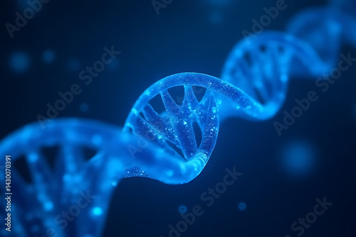 Futuristic DNA Molecule Structure with Glowing Helix Strand for Genetic Engineering, Biotechnology Research, Science Innovation, and Medical Technology Concept Background