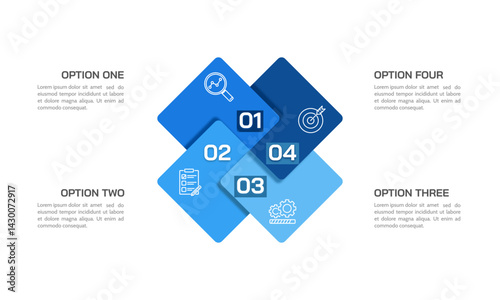 4 Options Square Cross Infographic. Presentation, Information, Strategy and Plan. Vector illustration.