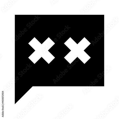 Black speech bubble with two white crosses representing censorship or blocked content in communication tool