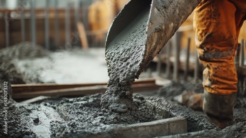 Wallpaper Mural Concrete worker pouring cement into molds at a construction site. Featuring expertise and precision Torontodigital.ca