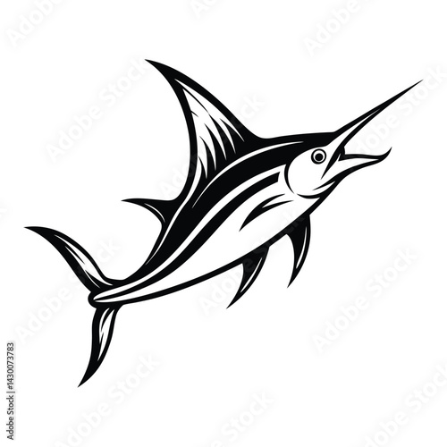 Marlin Fish silhouette Design Black and White Vector Art