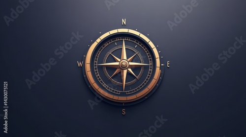 Gold Compass Rose on Dark Background 3D Pixel Art Illustration