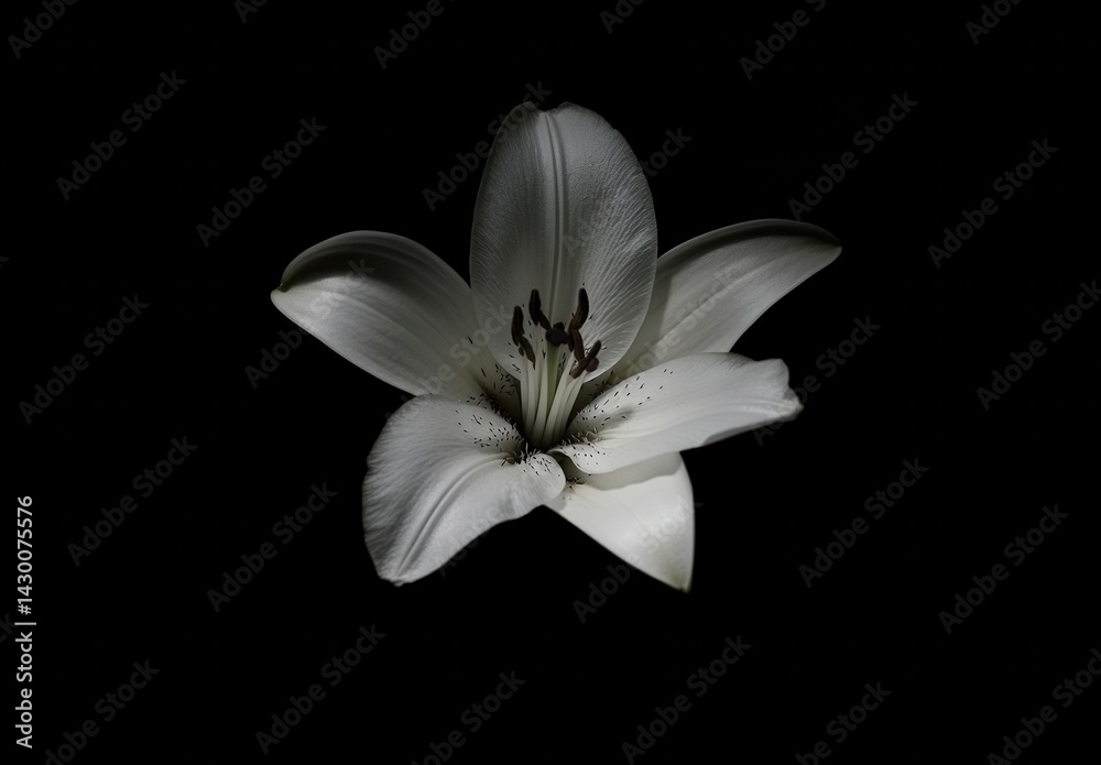 Naklejka premium White Lily Close-up Against Black Background
