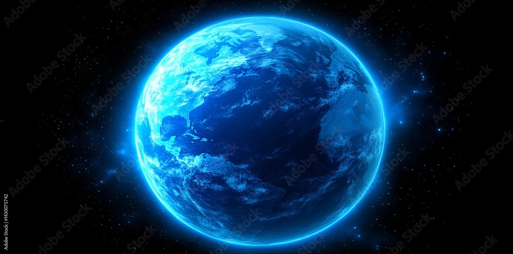 Fototapeta premium The planet Earth is digitally portrayed as being encircled by a web of interconnected data, which serves as a visualization of global communication and technological advancements