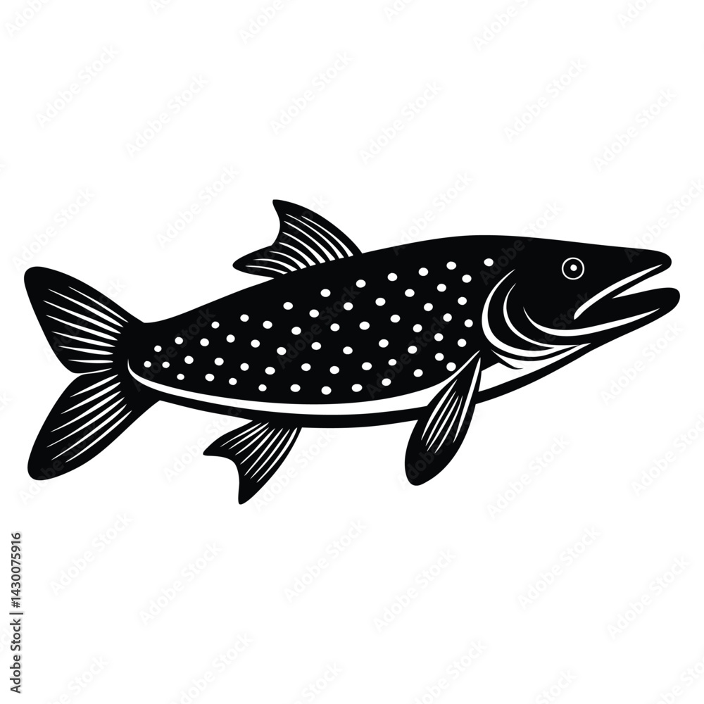 Fototapeta premium northern pike fish black silhouette vector pike fish illustration