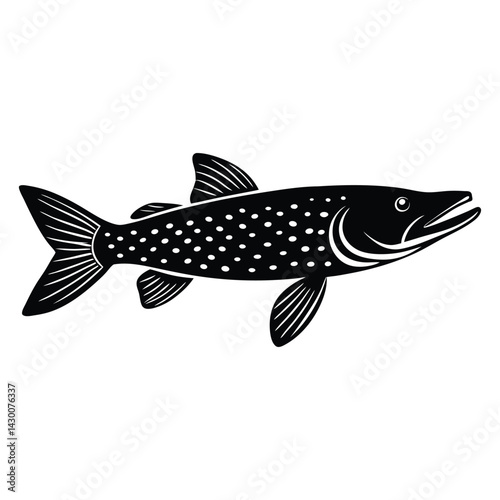silhouette vector illustration of a northern pike fish clean white background