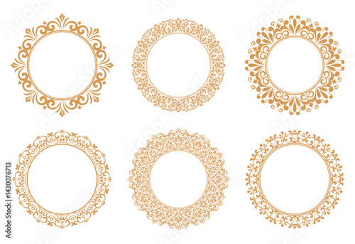 Set of decorative frames Elegant vector element for design in Eastern style, place for text. Floral golden and white borders. Lace illustration for invitations and greeting cards