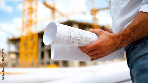 Construction foreman supervising workers on a building site. Featuring leadership and coordination