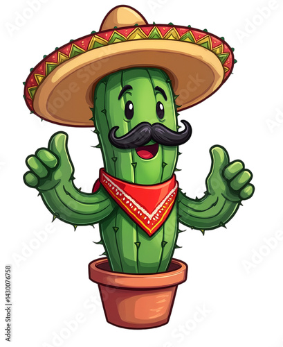Cheerful cactus Cinco de Mayo vector art. Perfect for fiesta designs, greeting cards, party invitations. Isolated on transparent background. High-resolution, vibrant, and fun.
