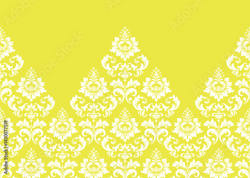 Wallpaper in the style of Baroque. White and yellow floral ornament. Vector background. Graphic pattern for fabric, wallpaper, packaging. Ornate Damask flower illustration