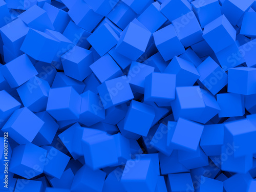 崩れ落ちる青色の立方体 – 3DCG