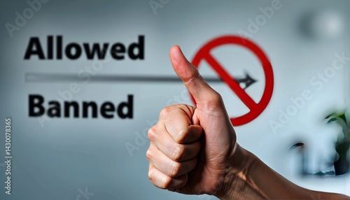 Hand giving thumbs up against allowed versus banned background  