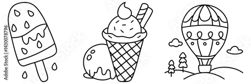 Delight in summer with refreshing ice cream and colorful hot air balloon soaring in sky