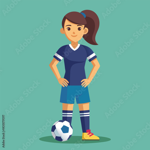 Soccer women, female football player with ball, isolated vector , high contrast illustration, front view 