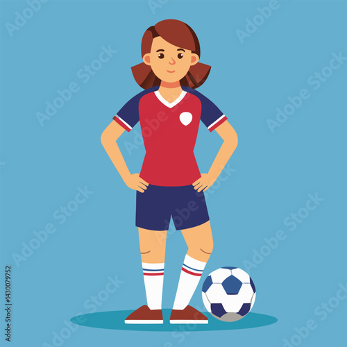 Soccer women, female football player with ball, isolated vector , high contrast illustration, front view 