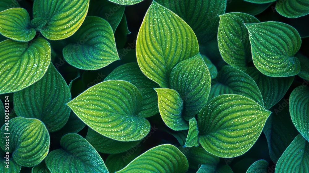 Lush Green Leaves with Dewy Sparkle Close Up